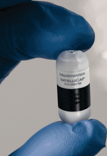 Image: The IntelliCap capsule (Photo courtesy of Medimetrics Personalized Drug Delivery BV).